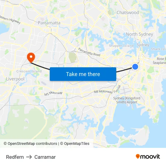 Redfern to Carramar map