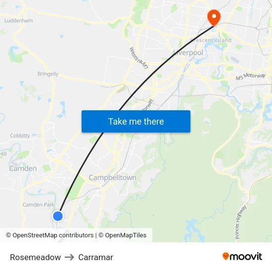 Rosemeadow to Carramar map