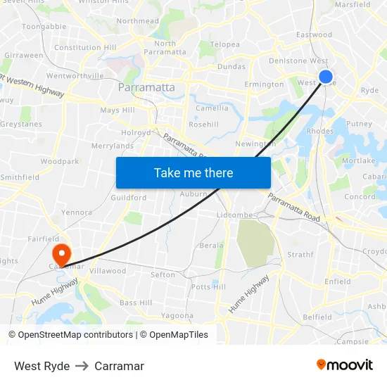 West Ryde to Carramar map