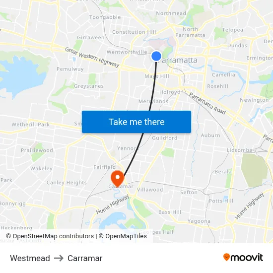 Westmead to Carramar map