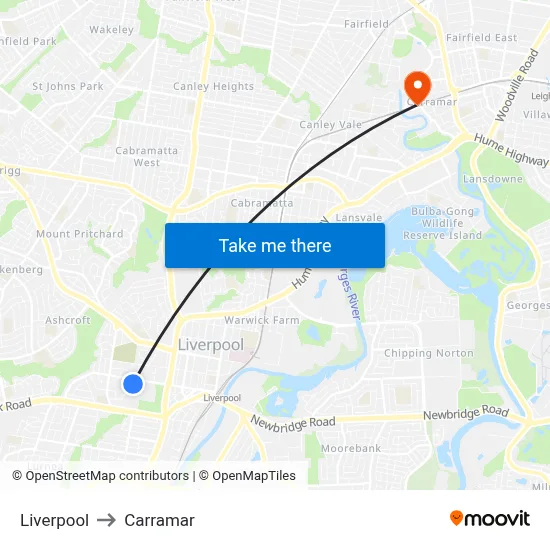 Liverpool to Carramar map