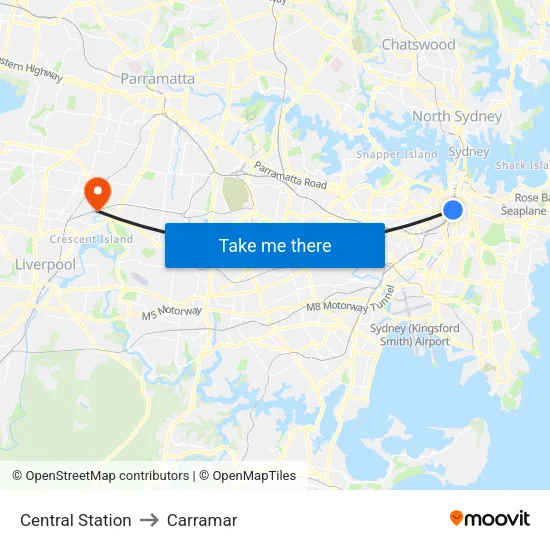 Central Station to Carramar map