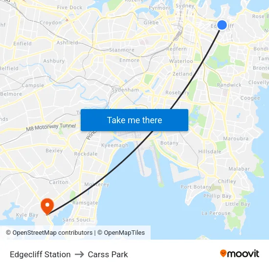 Edgecliff Station to Carss Park map