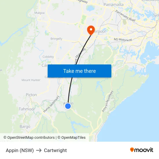 Appin (NSW) to Cartwright map