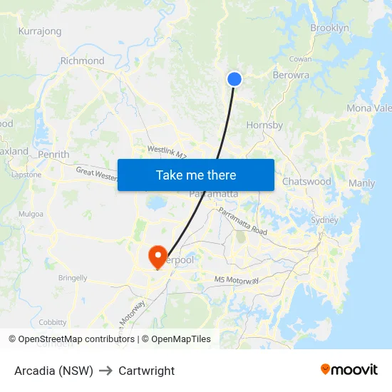 Arcadia (NSW) to Cartwright map