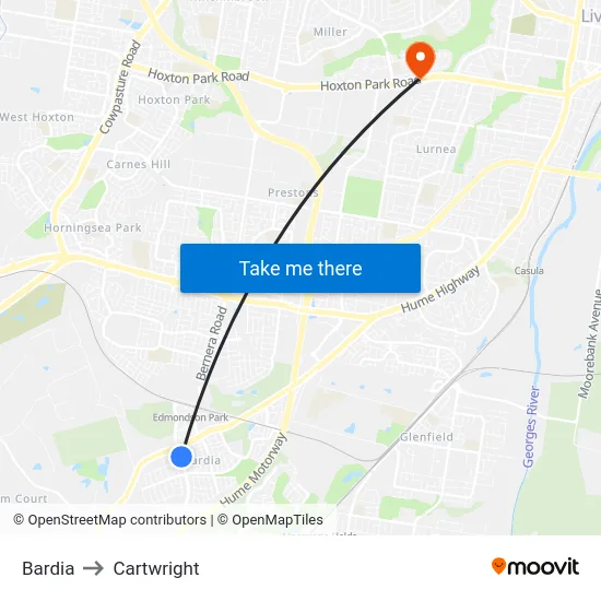 Bardia to Cartwright map
