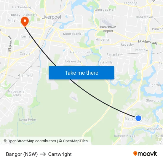 Bangor (NSW) to Cartwright map