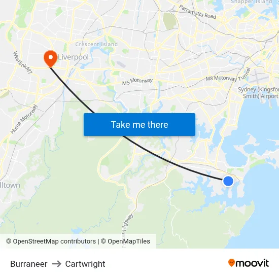 Burraneer to Cartwright map
