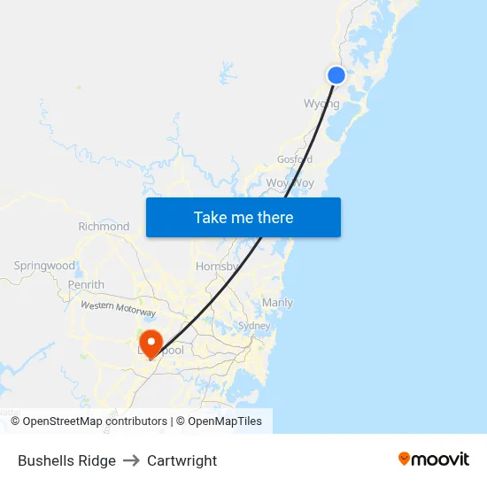 Bushells Ridge to Cartwright map