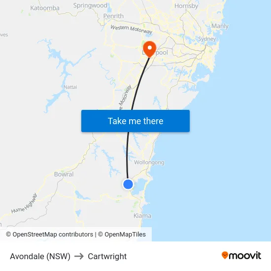Avondale (NSW) to Cartwright map