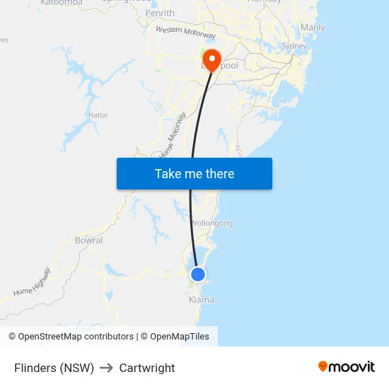 Flinders (NSW) to Cartwright map
