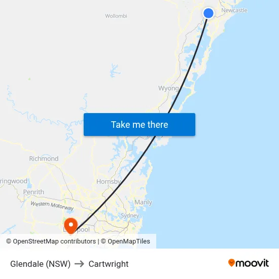 Glendale (NSW) to Cartwright map