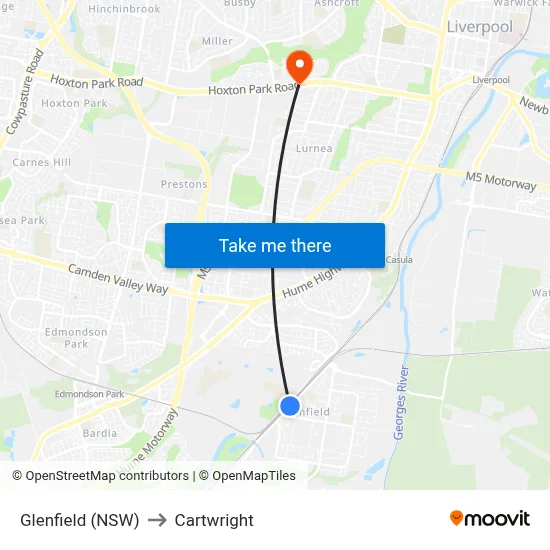 Glenfield (NSW) to Cartwright map