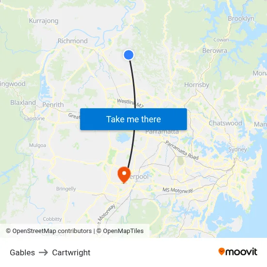Gables to Cartwright map