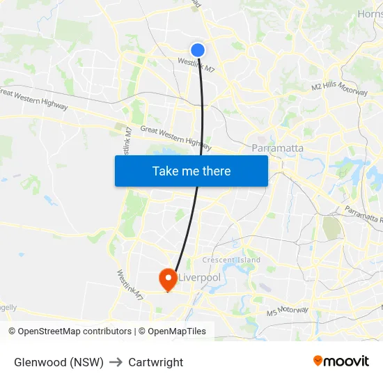 Glenwood (NSW) to Cartwright map