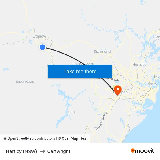 Hartley (NSW) to Cartwright map