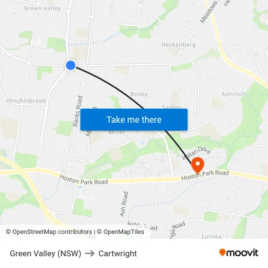 Green Valley (NSW) to Cartwright map