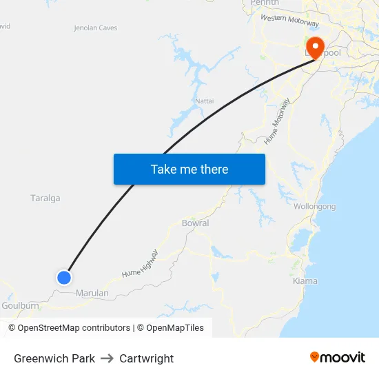 Greenwich Park to Cartwright map