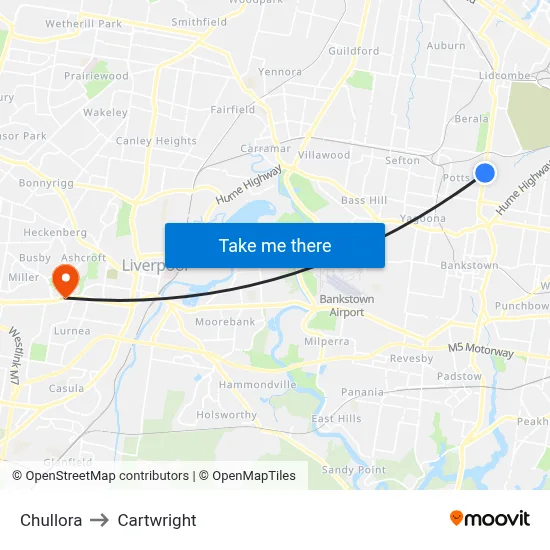 Chullora to Cartwright map