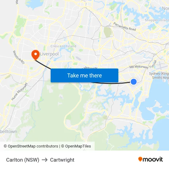 Carlton (NSW) to Cartwright map