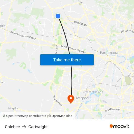 Colebee to Cartwright map