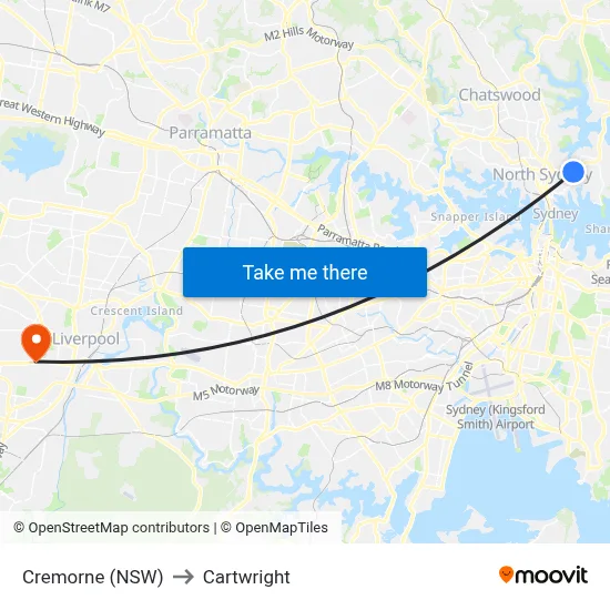 Cremorne (NSW) to Cartwright map