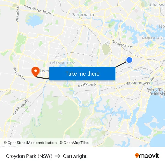 Croydon Park (NSW) to Cartwright map