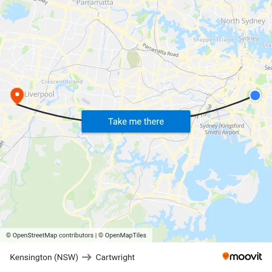 Kensington (NSW) to Cartwright map