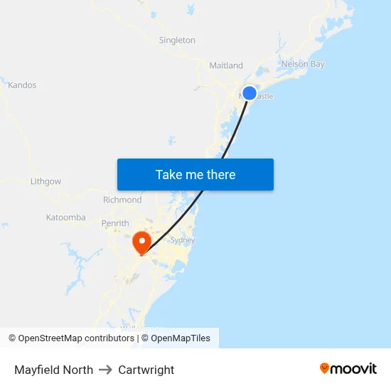 Mayfield North to Cartwright map