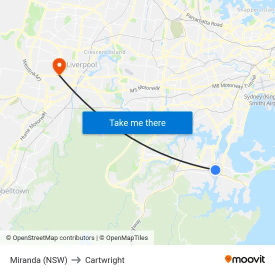 Miranda (NSW) to Cartwright map