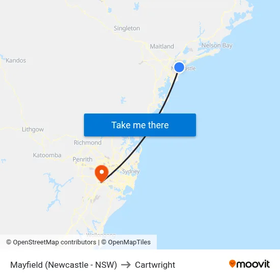 Mayfield (Newcastle - NSW) to Cartwright map