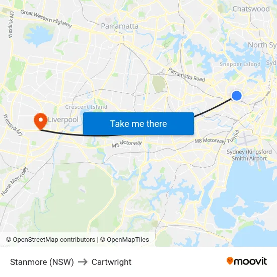 Stanmore (NSW) to Cartwright map