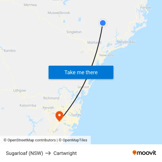 Sugarloaf (NSW) to Cartwright map