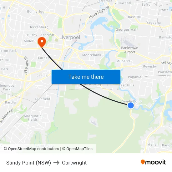 Sandy Point (NSW) to Cartwright map
