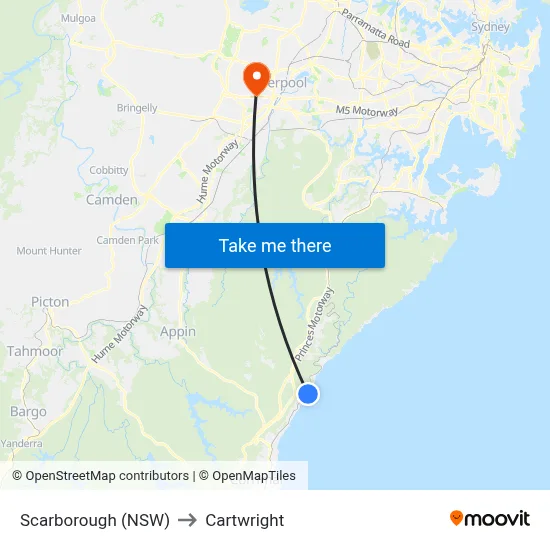 Scarborough (NSW) to Cartwright map