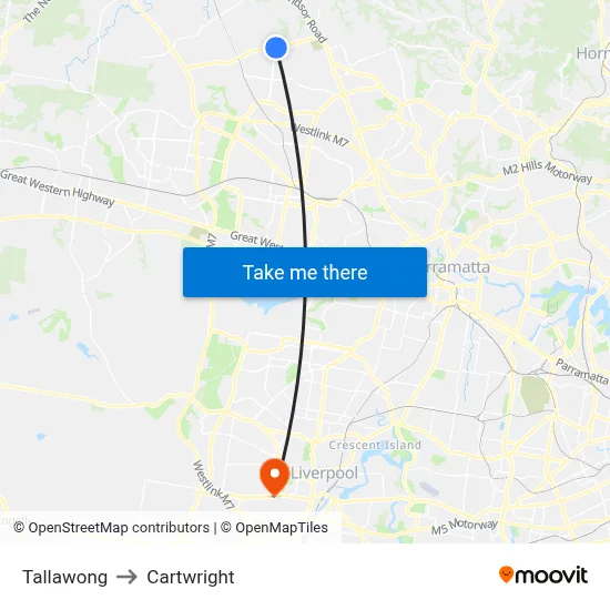 Tallawong to Cartwright map