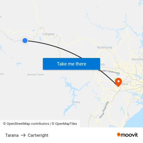 Tarana to Cartwright map