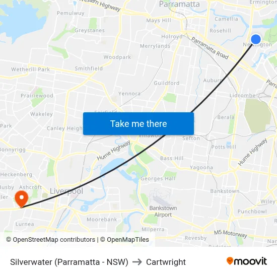 Silverwater (Parramatta - NSW) to Cartwright map