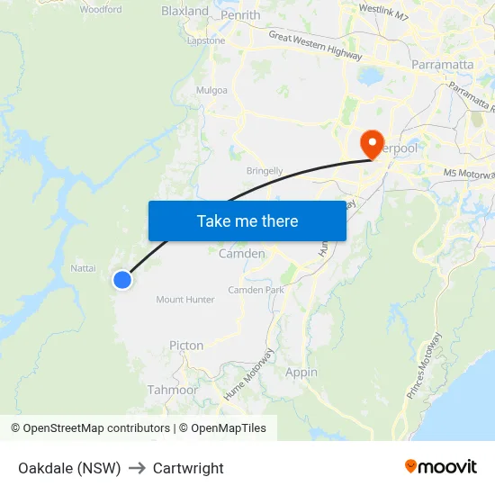 Oakdale (NSW) to Cartwright map