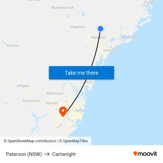 Paterson (NSW) to Cartwright map