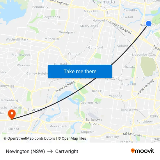 Newington (NSW) to Cartwright map