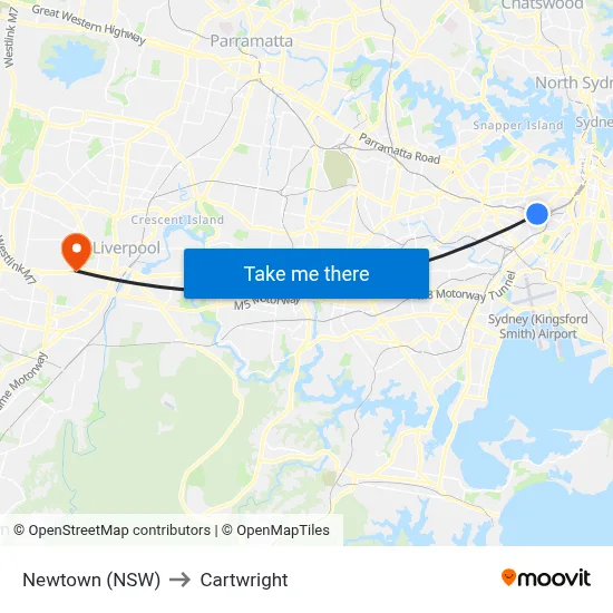 Newtown (NSW) to Cartwright map
