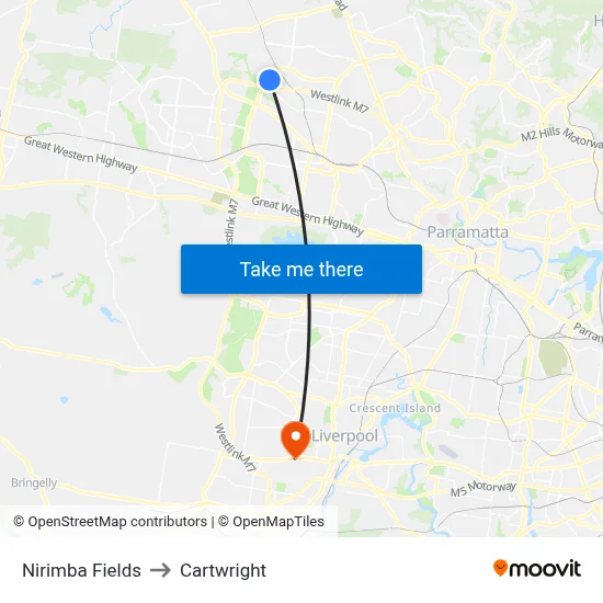Nirimba Fields to Cartwright map
