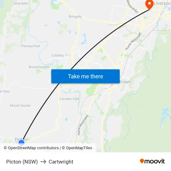 Picton (NSW) to Cartwright map