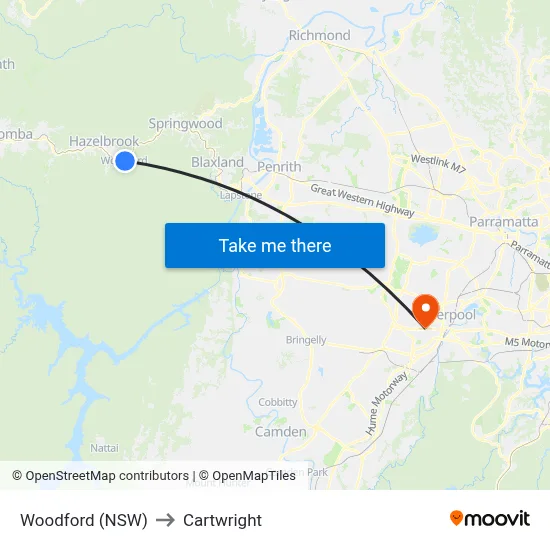 Woodford (NSW) to Cartwright map