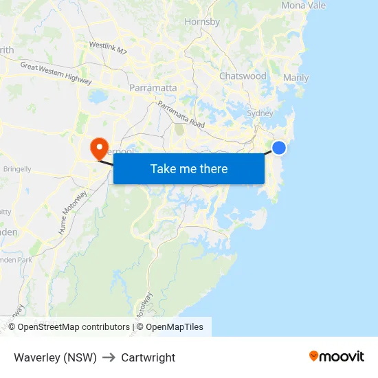 Waverley (NSW) to Cartwright map