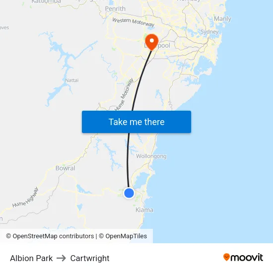 Albion Park to Cartwright map