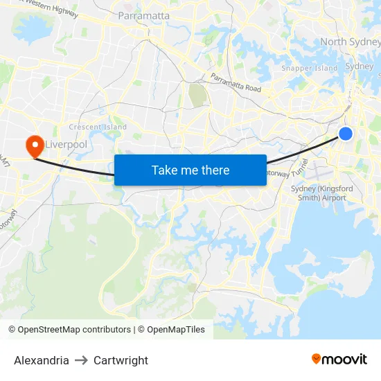 Alexandria to Cartwright map