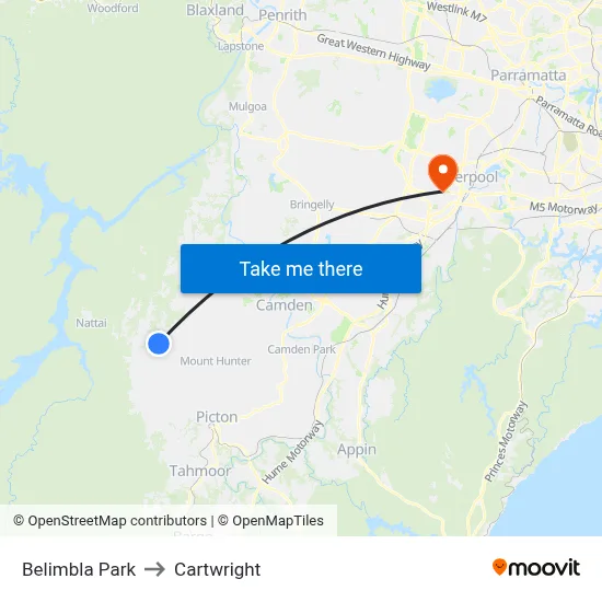 Belimbla Park to Cartwright map