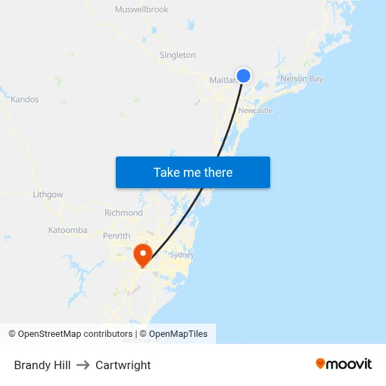 Brandy Hill to Cartwright map